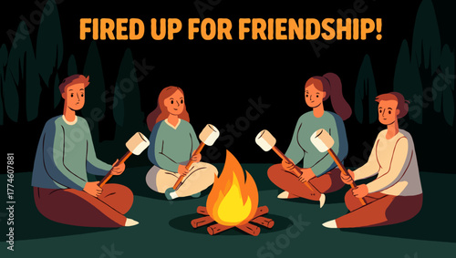 Fired up for friendship friends roasting marshmallows around a campfire