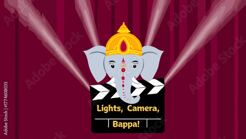 Lights, camera, bappa a festive illustration lord ganesha on stage