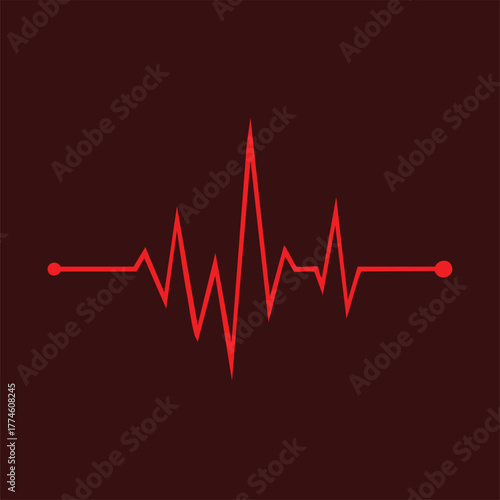 A red heartbeat line on a dark red background, symbolizing health, emergency, and medical monitoring in a minimalist and modern design