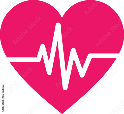 A pink heart with a white heartbeat line, symbolizing love, health, and vitality in a simple and modern design