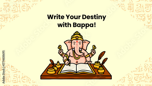 Lord ganesha writing destiny with bappa, a celebration hindu culture