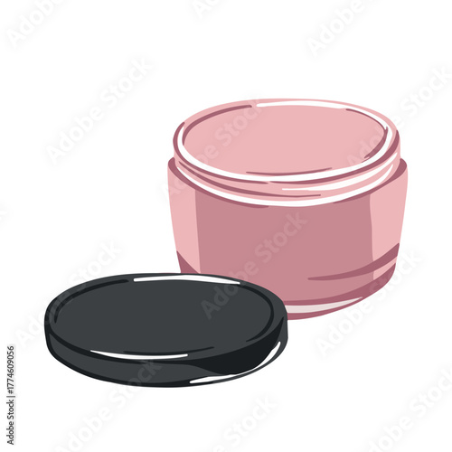 Open pink jar with cream, cosmetics