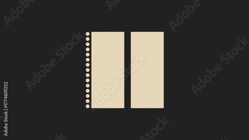Two beige rectangular papers one with perforated edge on a dark gray background minimalist design