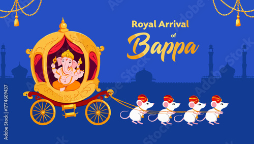 Royal arrival bappa with ganesha on a chariot pulled by mice