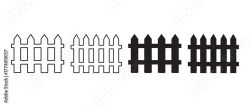 Picket Fence Silhouettes. Black and White Icons for Property & Garden Design.