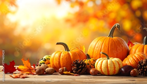 Autumns Bounty - Pumpkins, Leaves, and Warm Sunlight.