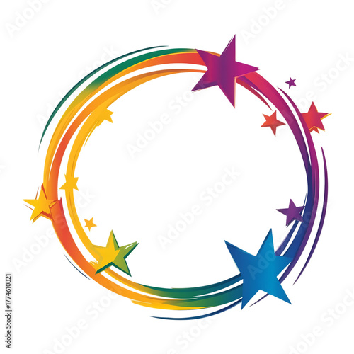 abstract rainbow circle with stars on transparent background