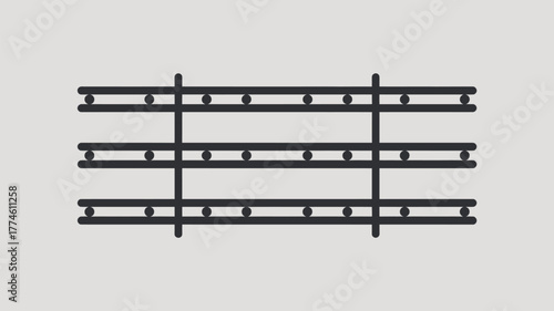 Three horizontal lines connected by vertical lines with circles on the horizontal lines design art