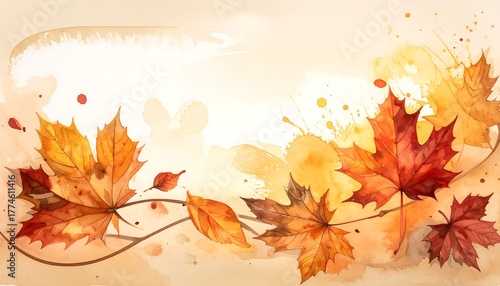 Autumn watercolor leaves illustration for seasonal designs and backgrounds.