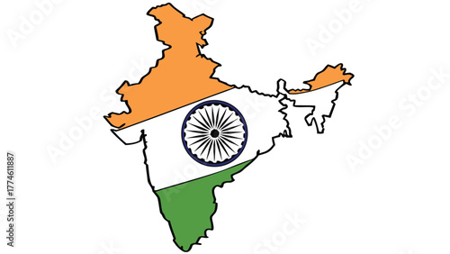 India map with flag colors, showcasing the countrys geographical outline and national identity, perfect for patriotic themes