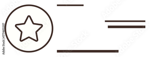Star enclosed in circle with parallel horizontal lines representing quality, ranking, or performance. Ideal for rating systems, evaluation, credentials, recognition, branding minimal designs. Simple