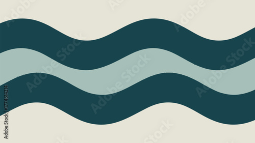Illustration of three wavy lines in shades of blue on a light beige background forming a pattern
