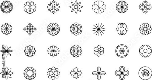 Collection of Abstract Lineal Geometric Floral and Mandala Ornaments