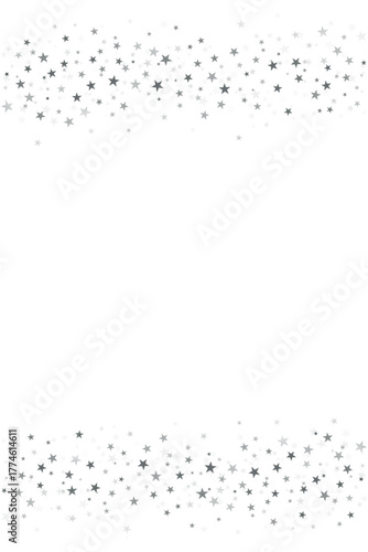 Silver stars vector background, sparkling Christmas confetti borders for letter. Shining flying stars glitter backdrop