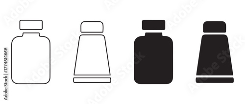 Salt and Pepper Shaker Icons.  Black and Outline Variants for Kitchen, Cooking, and UI Design.