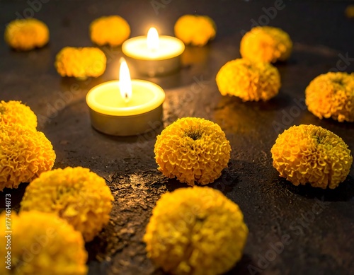 Candles and Marigolds - A Warm and Festive Diwali Display.