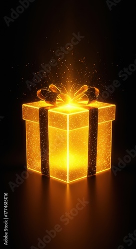Wallpaper Mural A glowing, golden gift box sits on a dark surface, emitting bright, magical energy and warm light from the seams, suggesting profound value ,birthday ,surface ,gift Torontodigital.ca