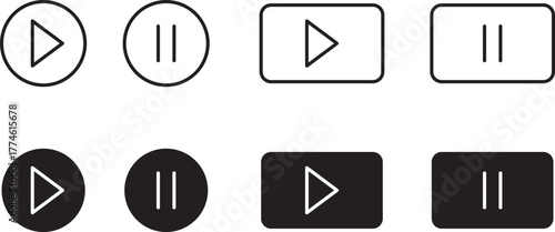 Video and audio play and pause button collection. play and pause buttons icon for media player.media control icon set. Media Player Button set. Video and audio player sign. play, pause, stop icons