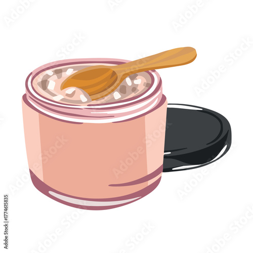 Pink jar with cream, scrub, cosmetics