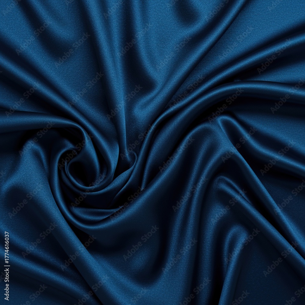 Fototapeta premium Luxurious deep blue silk fabric draped and wrapped, creating folds and waves suitable for elegant apparel design background texture ,navy ,design ,fashion