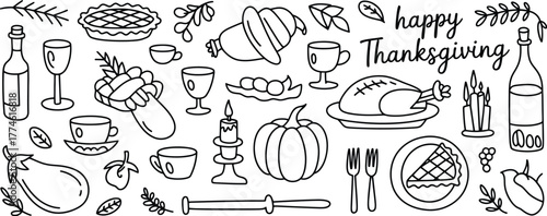 Thanksgiving feast elements and text holiday celebration