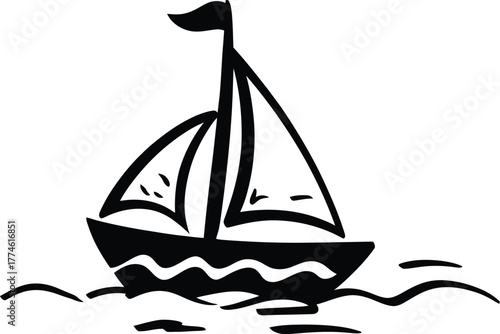 Black sailboat on wavy water sailing waves