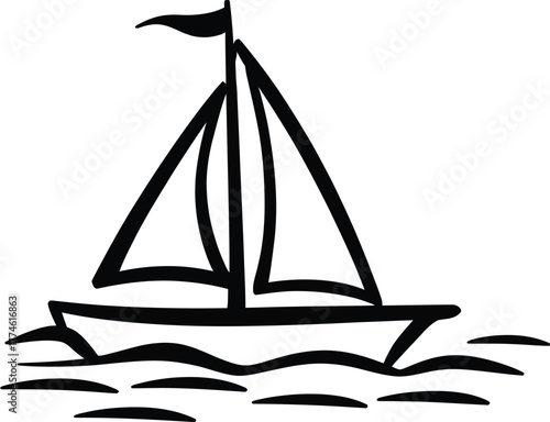 Black sailboat on wavy water sailing waves