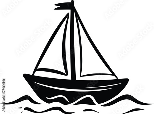 Black sailboat on wavy water waves sailing