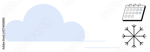 Blue cloud with snowflake and calendar symbolizing wintertime, weather forecasting, time management, and seasonal planning. Ideal for weather apps, scheduling, climate awareness, event preparation