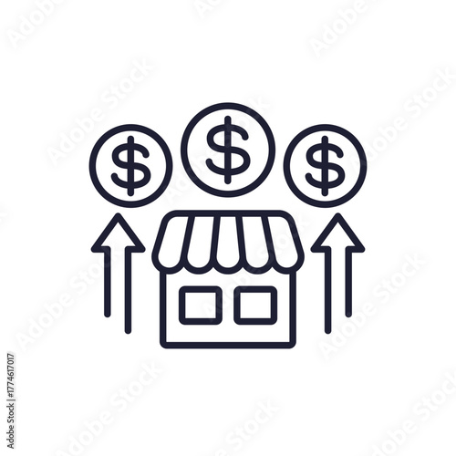 increase sales icon with a shop, business and retail line design