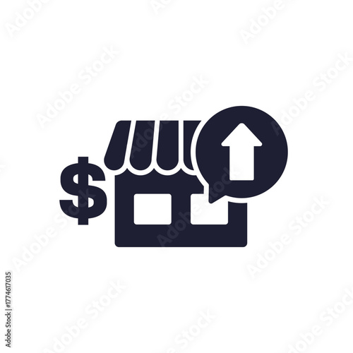 increase sales icon with a shop, business growth vector
