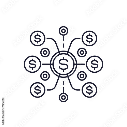 revenue streams icon, multiple income sources line design