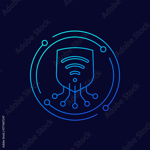secure wi-fi connection icon, connect to protected wifi network, linear design
