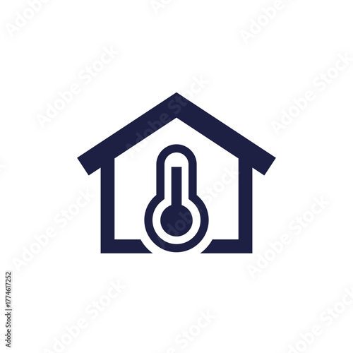 room temperature icon with house, pictogram on white