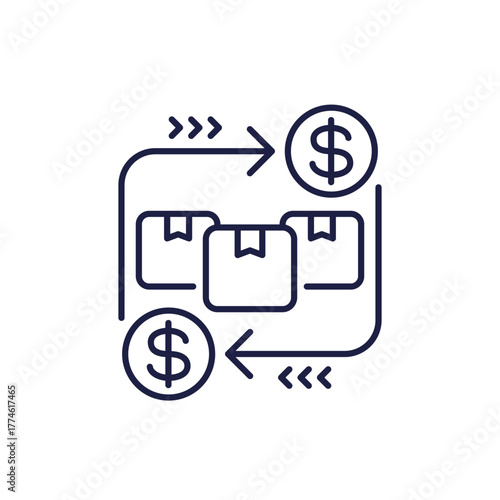 wholesale icon, business and commerce, selling of goods in large quantities line design