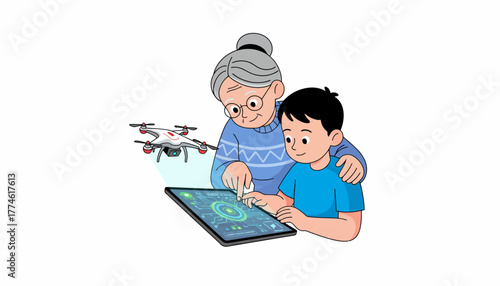 Intergenerational Learning: Grandma and Boy Control a Medical Drone via Tablet Interface, Highlighting Future Telehealth Technology and Delivery Service