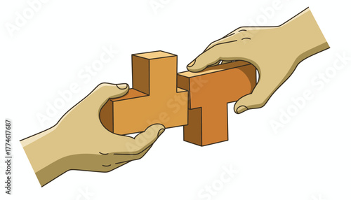 Business Synergy and Integration: Hands Fitting Interlocking Puzzle Pieces Together on White Background