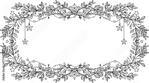 Festive frame with stars and leaves for holiday greetings
