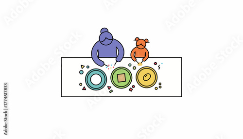 Simple Flat Illustration of Mother and Child Bonding While Crafting or Cooking Together
