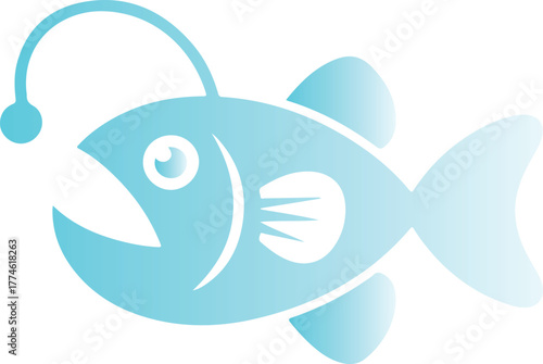 Light blue anglerfish vector icon with a glowing lure an illustration of deep sea marine life