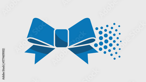 A blue ribbon with white trim and a cluster of blue dots on a light gray background illustration