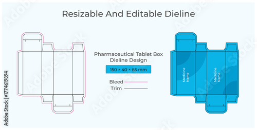 Vector illustration of a fordable cardboard box template and a fully assembled yellow packaging box