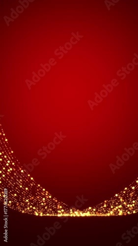 red christmas background with golden glitter shiny stars and bokeh lights trail animation,abstract holiday new year vertical social media motion background	