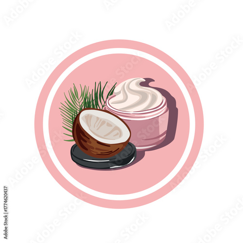 Coconut Cream Jar, Cosmetics Cartoon