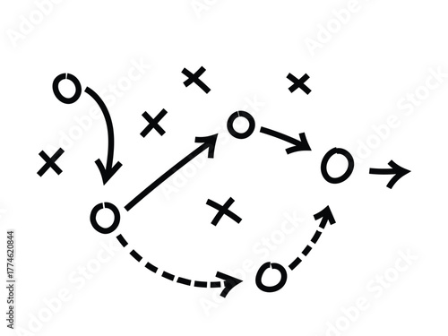 Strategy, sports tactics, player positions and arrows