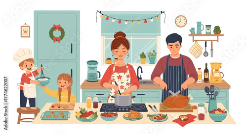 Family Thanksgiving Feast Preparing a Delicious Meal Together in a Warm Kitchen