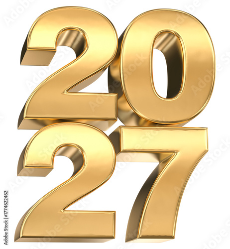 Shiny 3D Gold 2027 Number Isolated on an Abstract Dark Background, Representing New Year Celebration and Future Success.