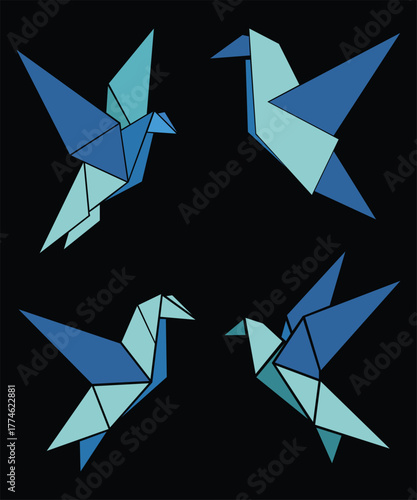 Origami Bird Silhouette Design in Geometric Paper Art Style.
