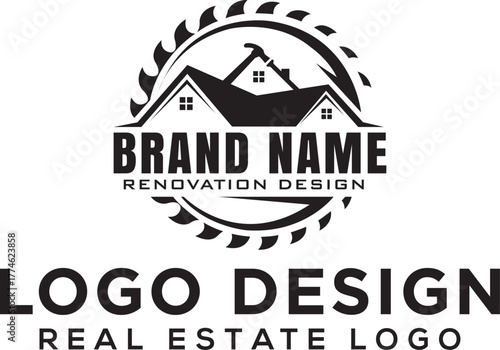 retro vintage, carpenter roofing real estate logo design, vector illustration.