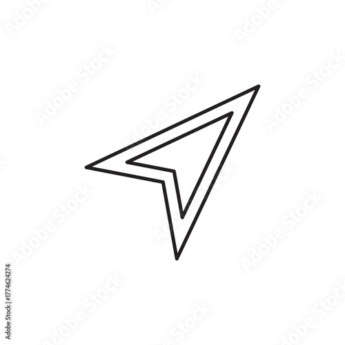 Navigation arrow: A sleek line icon of a navigation arrow, representing direction, GPS guidance, travel routes, or location tracking in transport and journey-themed designs. Vector icon EPS 10